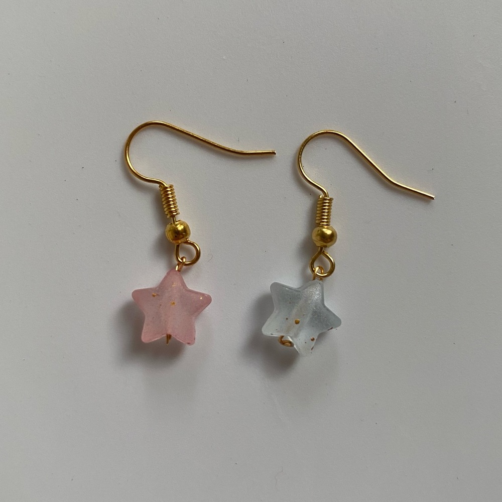 Handmade Pink & Blue Star Earrings Gold Plated Stainless Steel